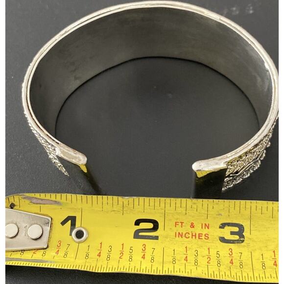 Silver Plate Heavy Filagree Covered Open Cuff Bracelet - Picture 7 of 9